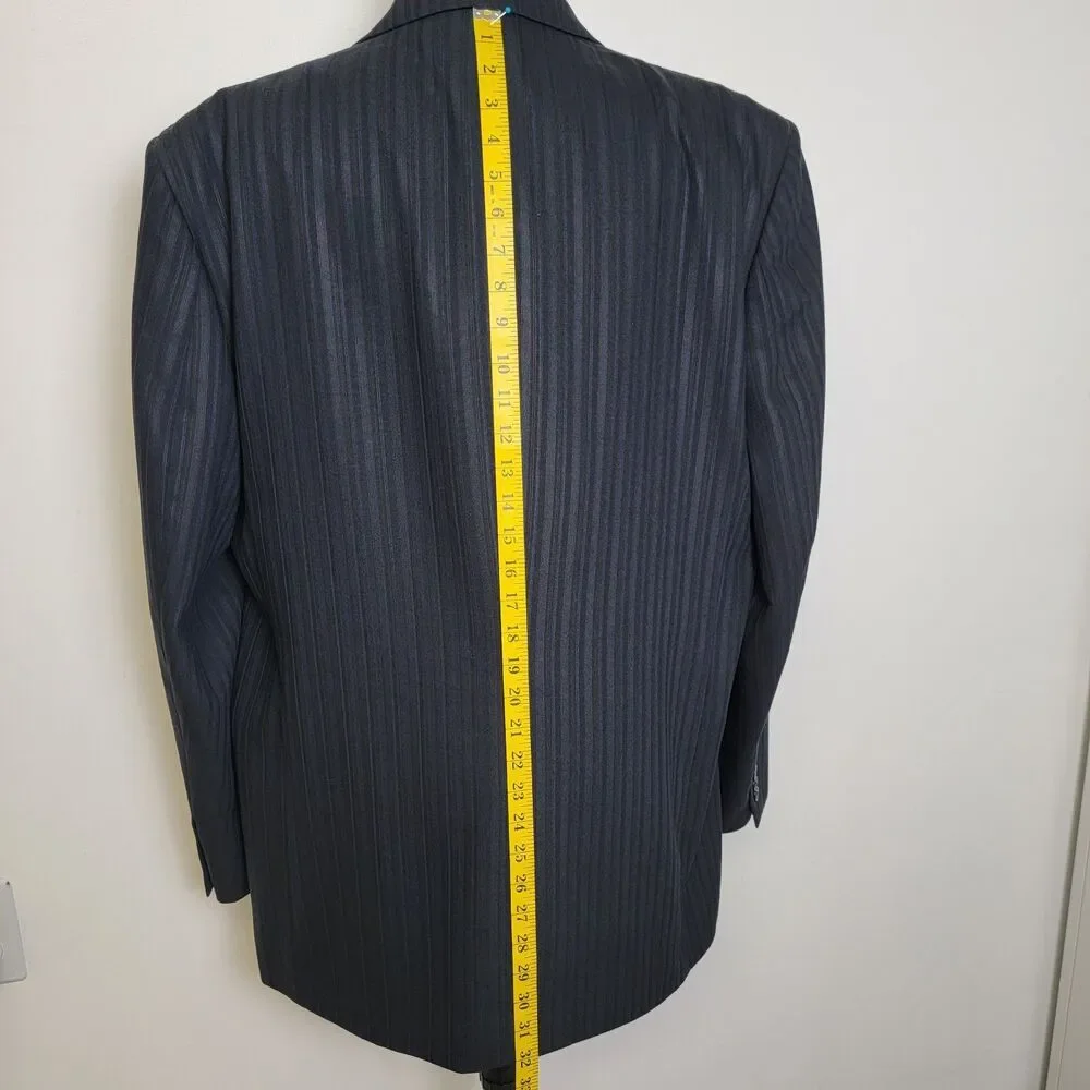 Vitaliano Super 150s Cloth Mens Black Pin Stripe 4 Button Suit Blazer 44R/37W